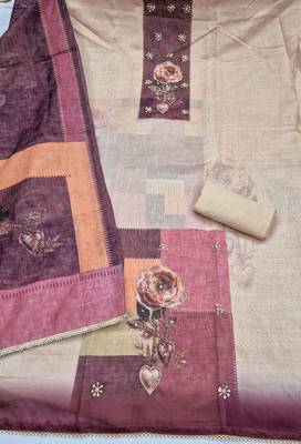 multi unstitched digital print handwork with printed dupatta modal butti dress material 2