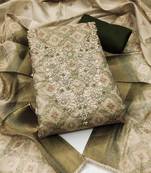 multi unstitched shimmer print handwork with printed dupatta linen dress material