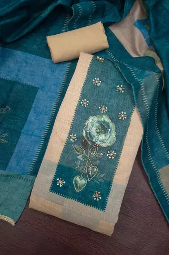 multi unstitched digital print handwork with printed dupatta modal butti dress material