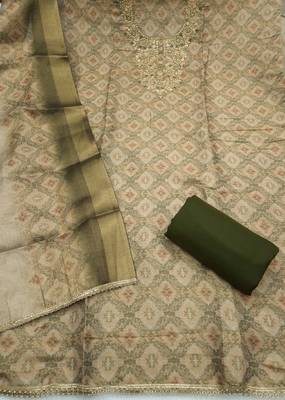 multi unstitched shimmer print handwork with printed dupatta linen dress material 2