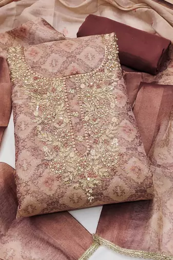 multi unstitched shimmer print handwork with printed dupatta linen dress material