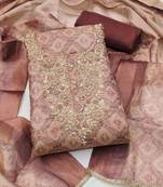 multi unstitched shimmer print handwork with printed dupatta linen dress material