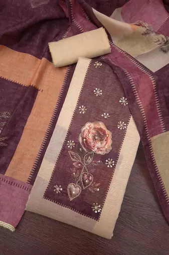 multi unstitched digital print handwork with printed dupatta modal butti dress material
