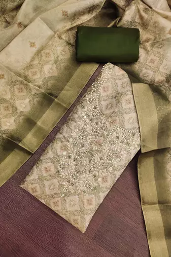 multi unstitched shimmer print handwork with printed dupatta linen dress material