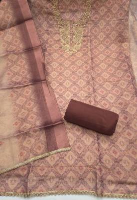 multi unstitched shimmer print handwork with printed dupatta linen dress material 2
