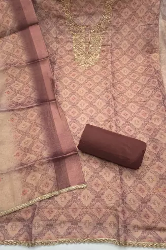 multi unstitched shimmer print handwork with printed dupatta linen dress material