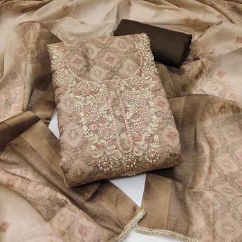 multi unstitched shimmer print handwork with printed dupatta linen dress material 1