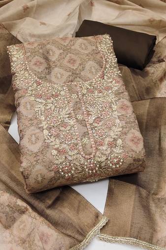 multi unstitched shimmer print handwork with printed dupatta linen dress material