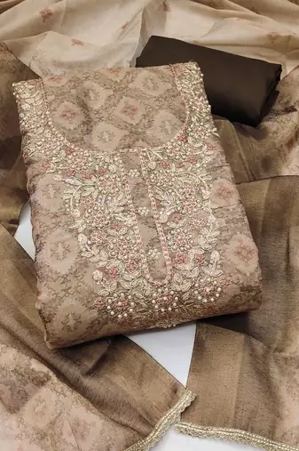 multi unstitched shimmer print handwork with printed dupatta linen dress material