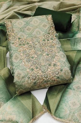 multi unstitched shimmer print handwork with printed dupatta linen dress material