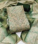 multi unstitched shimmer print handwork with printed dupatta linen dress material