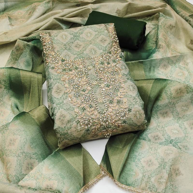 multi unstitched shimmer print handwork with printed dupatta linen dress material