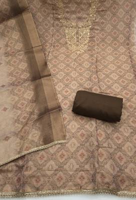 multi unstitched shimmer print handwork with printed dupatta linen dress material 2