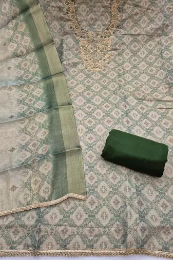 multi unstitched shimmer print handwork with printed dupatta linen dress material