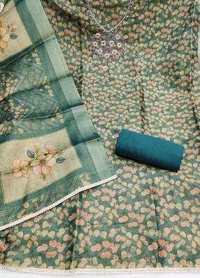 multi unstitched shimmer print handwork with printed dupatta linen dress material 2