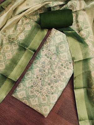 multi unstitched shimmer print handwork with printed dupatta linen dress material 4