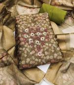 multi unstitched shimmer print handwork with printed dupatta linen dress material