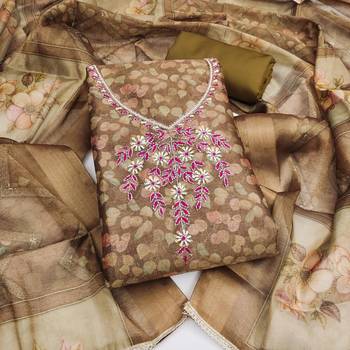 multi unstitched shimmer print handwork with printed dupatta linen dress material 1