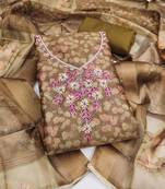 multi unstitched shimmer print handwork with printed dupatta linen dress material