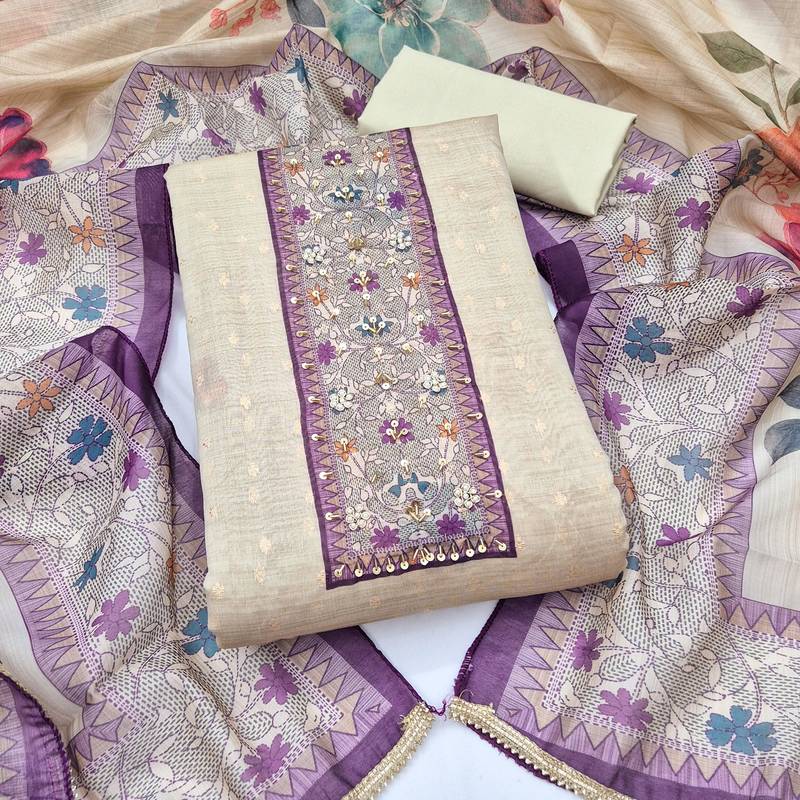 multi unstitched digital print handwork with printed dupatta modal butti dress material
