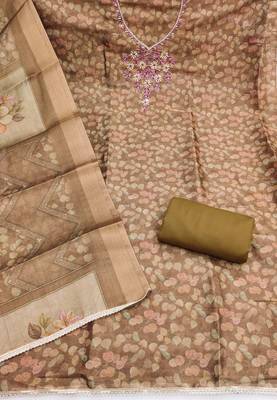 multi unstitched shimmer print handwork with printed dupatta linen dress material 2