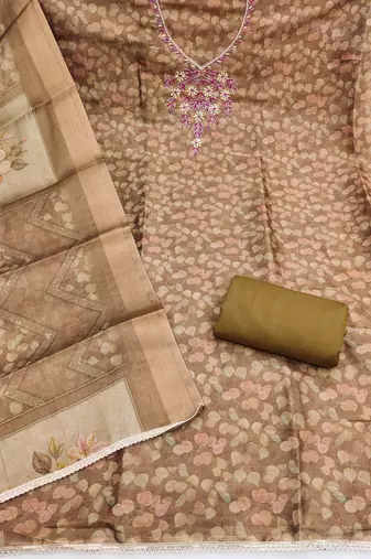 multi unstitched shimmer print handwork with printed dupatta linen dress material