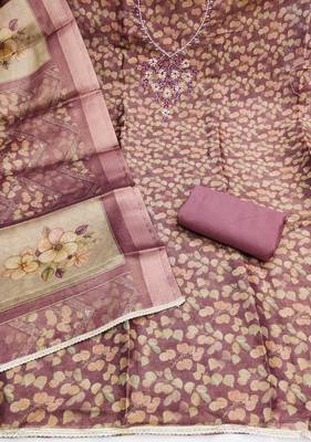 multi unstitched shimmer print handwork with printed dupatta linen dress material 2