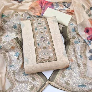 multi unstitched digital print handwork with printed dupatta modal butti dress material 1