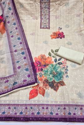 multi unstitched digital print handwork with printed dupatta modal butti dress material 2