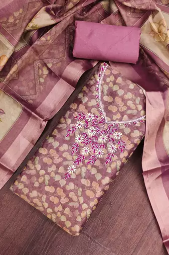 multi unstitched shimmer print handwork with printed dupatta linen dress material