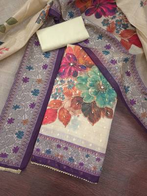 multi unstitched digital print handwork with printed dupatta modal butti dress material 4