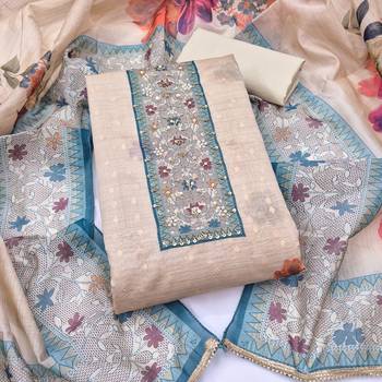 multi unstitched digital print handwork with printed dupatta modal butti dress material 1