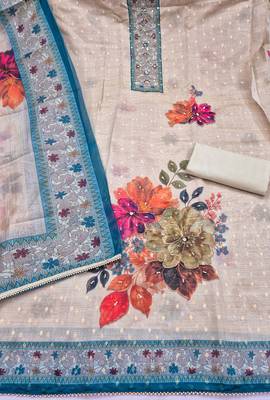 multi unstitched digital print handwork with printed dupatta modal butti dress material 2