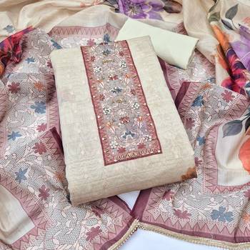 multi unstitched digital print handwork with printed dupatta modal butti dress material 1