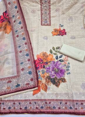 multi unstitched digital print handwork with printed dupatta modal butti dress material 2