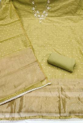 light green unstitched weaving handwork with woven dupatta dress material 2