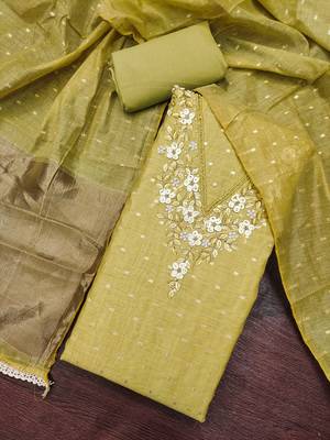 light green unstitched weaving handwork with woven dupatta dress material 4