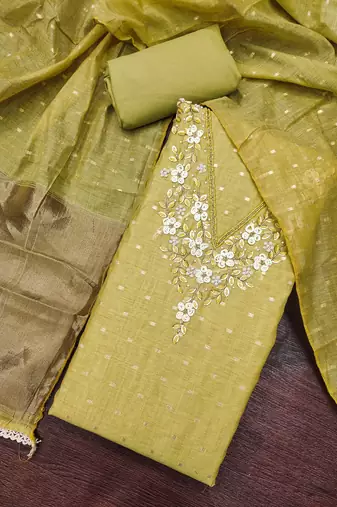 light green unstitched weaving handwork with woven dupatta dress material