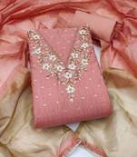 peach unstitched weaving handwork with woven dupatta dress material