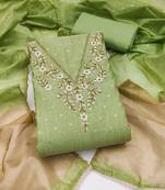 green unstitched weaving handwork with woven dupatta dress material