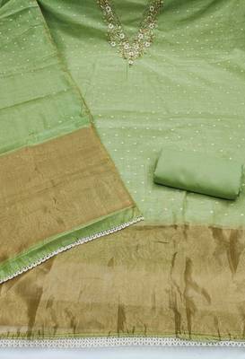 green unstitched weaving handwork with woven dupatta dress material 2