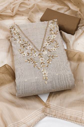 beige unstitched weaving handwork with woven dupatta dress material