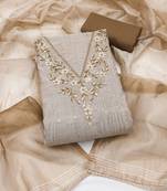 beige unstitched weaving handwork with woven dupatta dress material