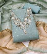 sea green unstitched weaving handwork with woven dupatta dress material