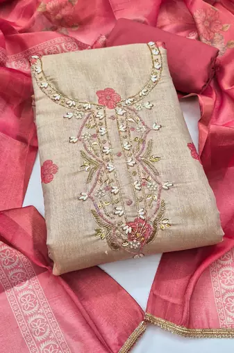 multi unstitched shimmer print handwork with printed dupatta linen dress material