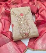 multi unstitched shimmer print handwork with printed dupatta linen dress material