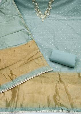 sea green unstitched weaving handwork with woven dupatta dress material 2