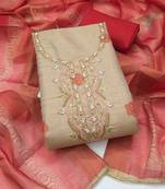 multi unstitched shimmer print handwork with printed dupatta linen dress material