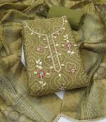 multi unstitched shimmer print handwork with printed dupatta linen dress material