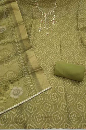 multi unstitched shimmer print handwork with printed dupatta linen dress material